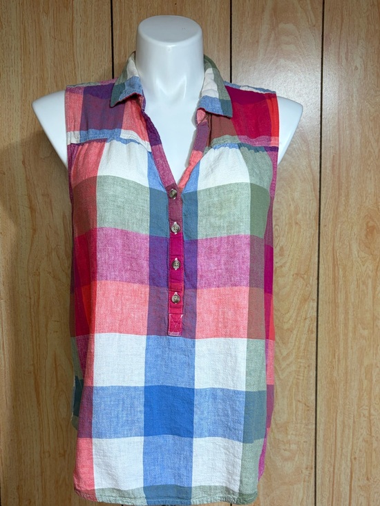 Time and Tru Tops - Time and Tru Multicolor Plaid Sleeveless Henley Top SZ - XL